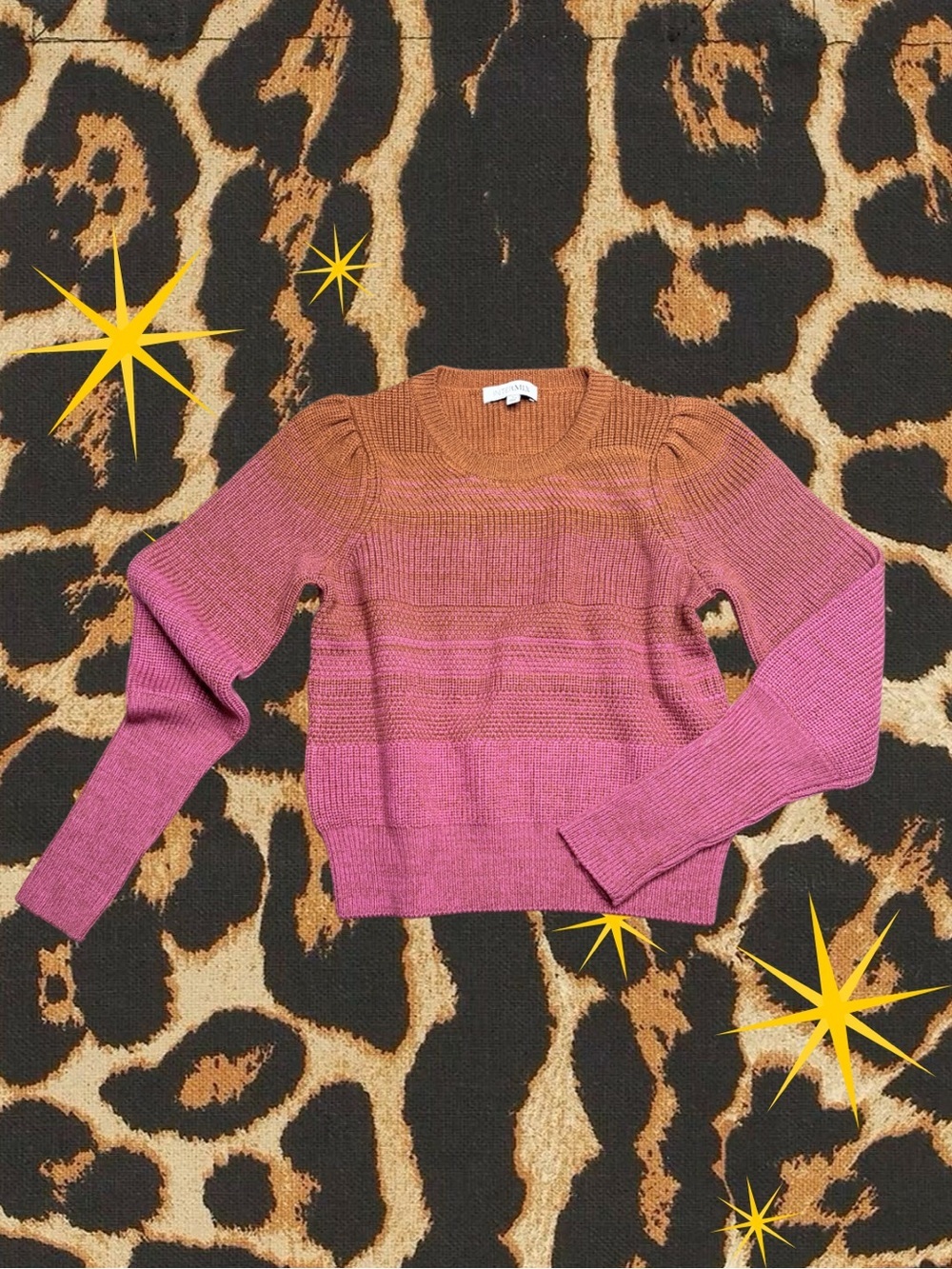 INTERMIX | 100% Wool Pink/Orange Ombré Crewneck Knit Preppy Sweater | Size S